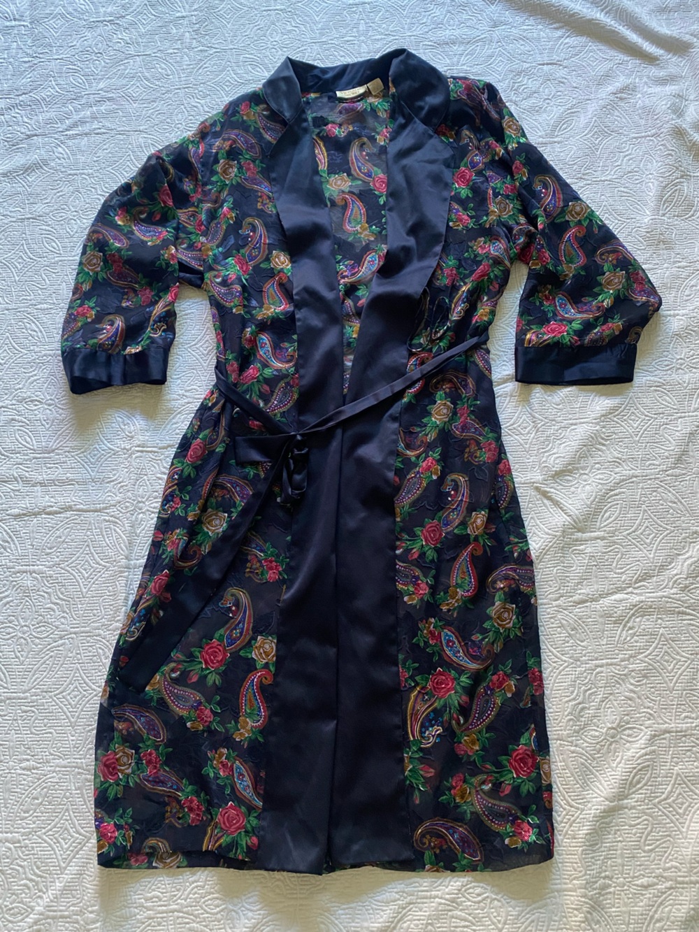 Victoria's Secret Navy Floral Paisley Satin-Trim Robe